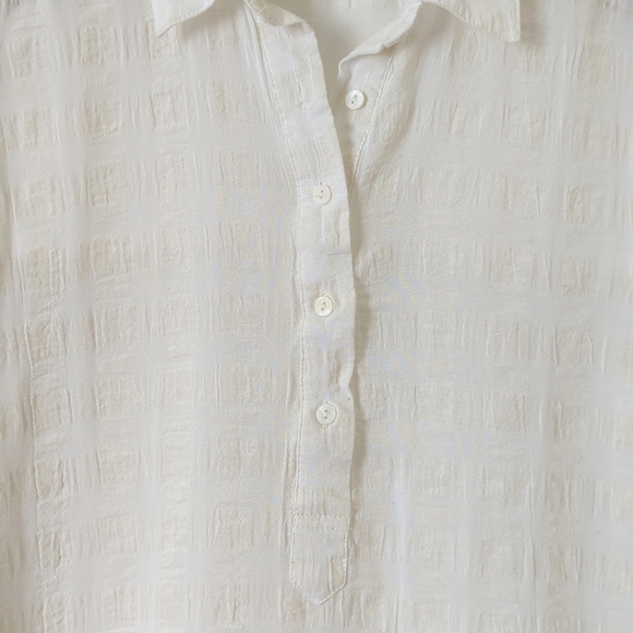 BDG Textured Linen Blend Collared Henley Long Sleeve Tunic Top Ivory Beige XS - Picture 4 of 13